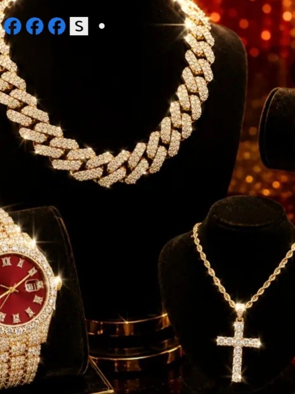 Goldtone Cuban Link Necklace and Cross Pendant Set - Women Jewelry